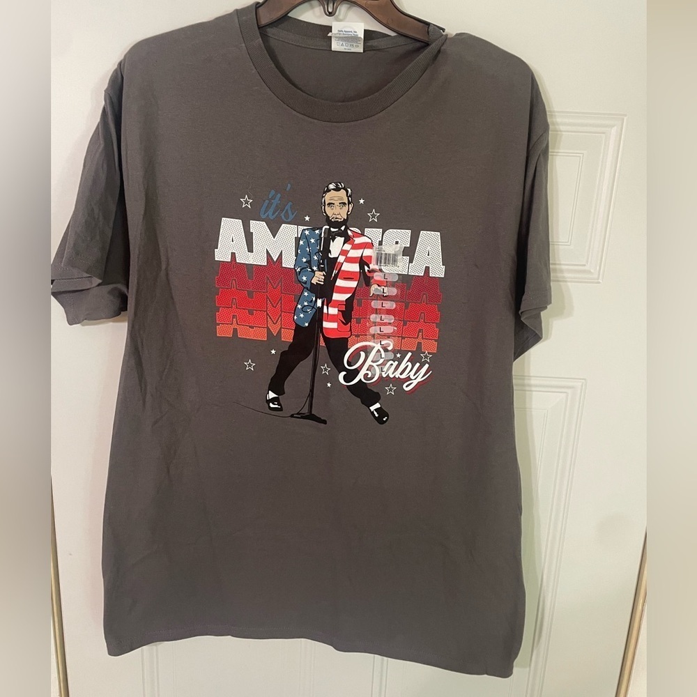 America Baby Patriotic Singing Abraham Lincoln Gray Novelty T-Shirt Size Large